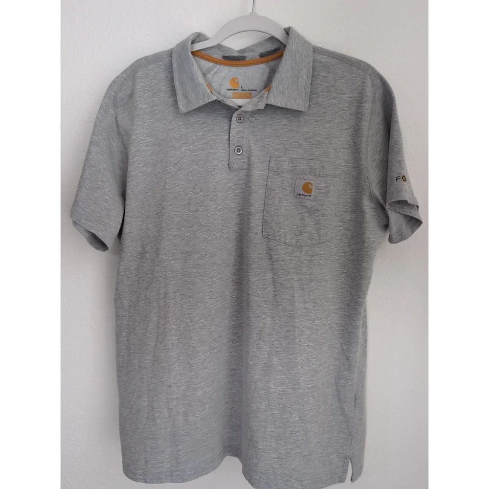Carhartt Force Polo Shirt Mens Large L Gray Short Sleeve Pocket Work Golf